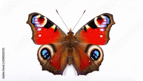 Peacock Butterfly Macro Shot Isolated On A White Background