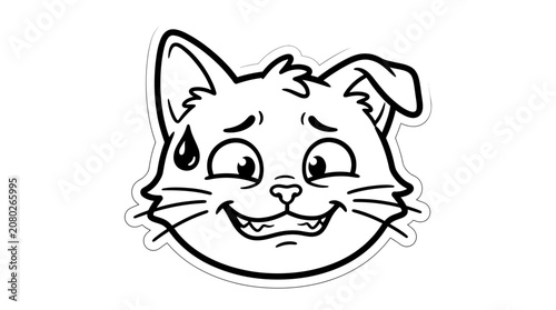 Konstfotografi Embarrassed cat face, cartoon sticker, nervous expression, sweat drop