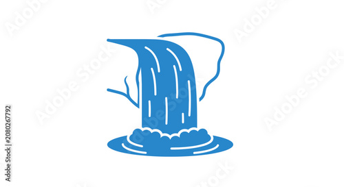 Foto Water Pouring Down Blue Liquid Flow.