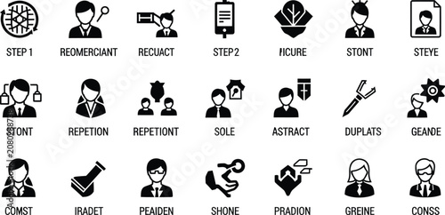 Flat icon set of business and office steps process flowchart Vector
