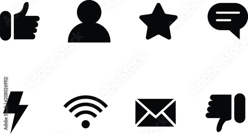 Black icons for user feedback and communication