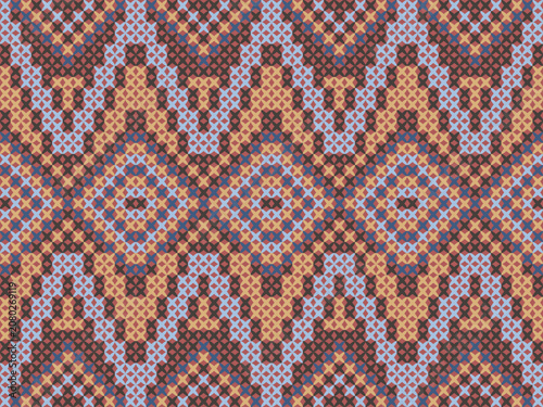 A bold geometric knit pattern featuring large diamond motifs, layered crosses, and warm earthy tones. Ideal for sweaters, scarves, blankets, upholstery, cushions, and winter fashion.