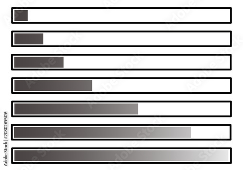 Gradient gray progress bar loading status set, minimalist web interface elements isolated on transparent background