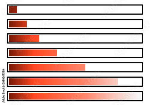 Red Orange progress bar loading status set, minimalist web interface elements isolated on transparent background