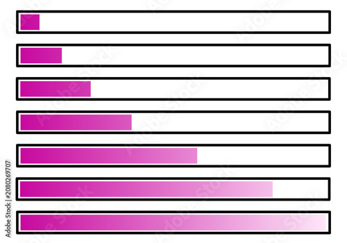 Gradient pink progress bar loading status set, minimalist web interface elements isolated on transparent background