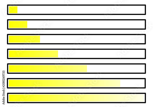 Gradient yellow progress bar loading status set, minimalist web interface elements isolated on transparent background