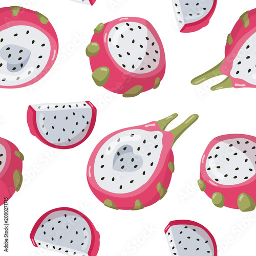 Obraz na plátne Vector Seamless Dragon Fruit Pattern