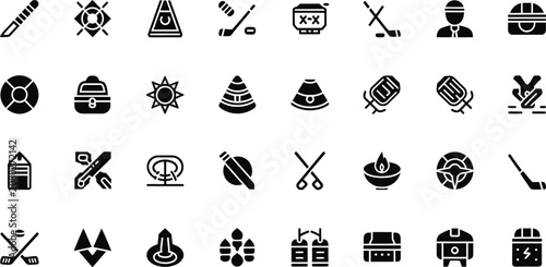 Set of diverse black and white icons for various professions and activities Vector