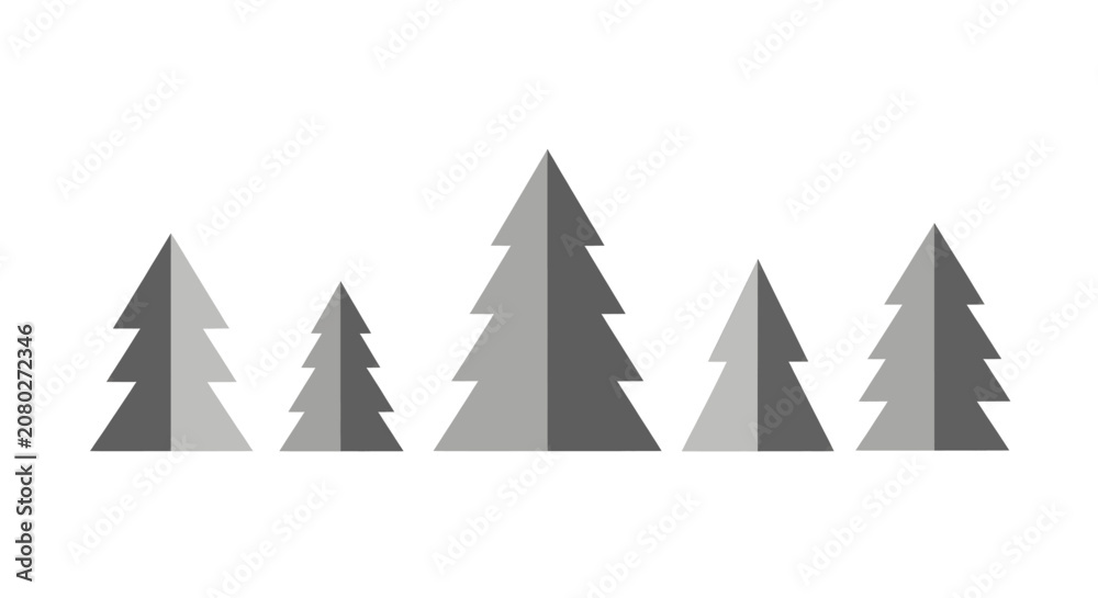 Obraz premium Stylized grey evergreen trees in a minimalist forest design.