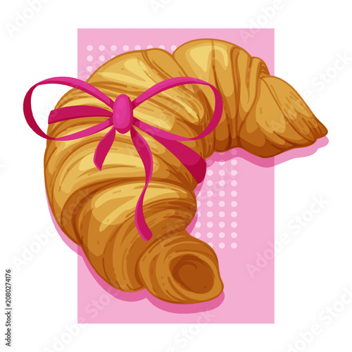Canvas-taulu Cute buttery croissant with a pink ribbon bow in trendy coquette aesthetic
