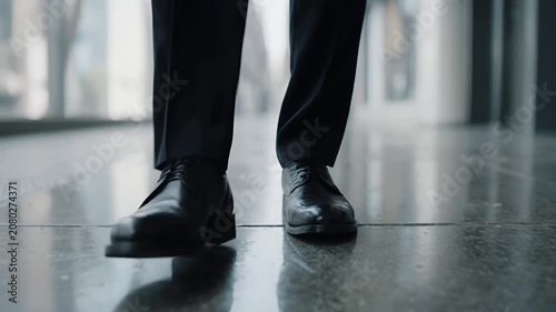 Businessman Walking in Formal Leather Shoes Low Angle View