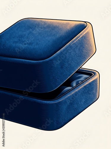 Elegant blue velvet jewelry box slightly open