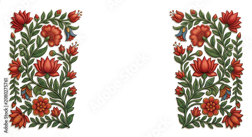 Pixel art red flowers floral pattern isolated on transparent background Indian folk art illustration design for festive celebration