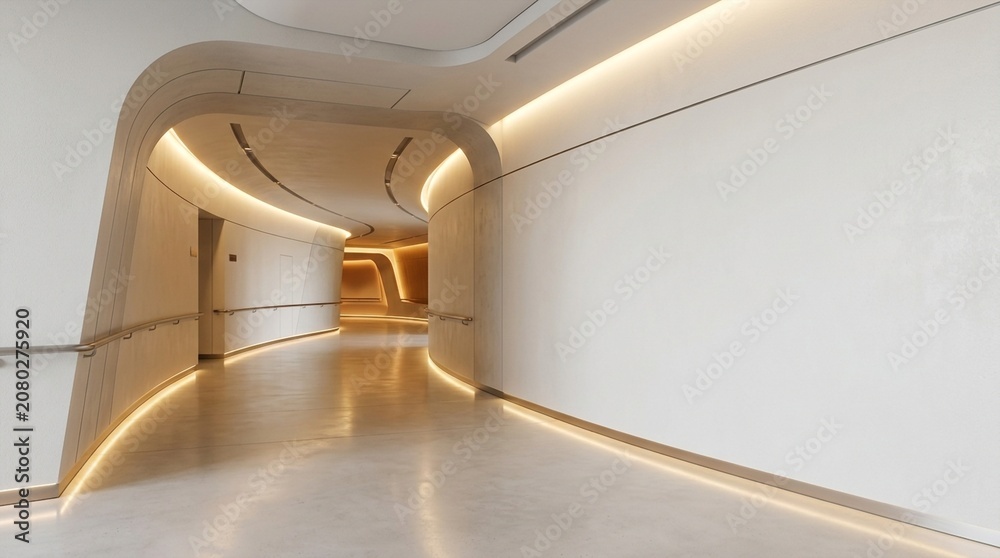 Fototapeta premium Modern curved hallway with warm LED lighting creating a futuristic and inviting atmosphere