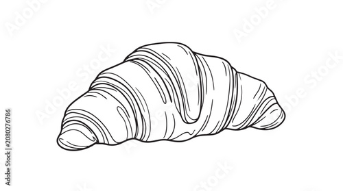 Quadro su tela Vintage hand drawn croissant vector illustration, black and white line art baker