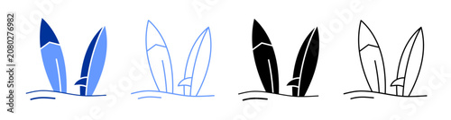 Surfboard Icon Set Multiple Style
