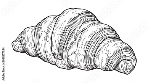 Quadro su tela Vintage hand drawn croissant vector illustration, detailed black and white baker