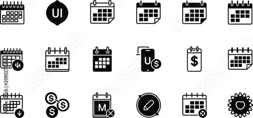 Collection of flat design calendar and finance icons Vector