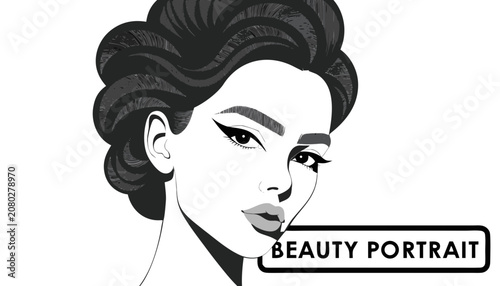 Φωτογραφία Very beautiful close-up black and white realistic vector of an elegant woman wit