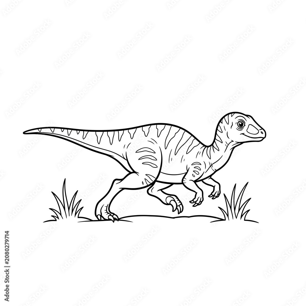 Fototapeta premium Running Dinosaur With Stripes on White Background