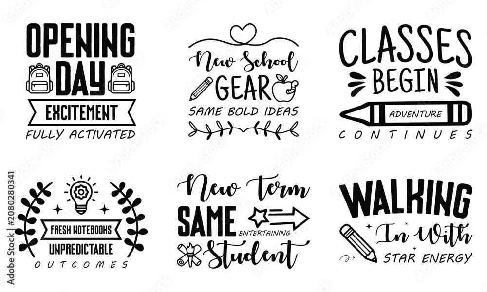Fototapeta premium Back to School Student Typography T Shirt Design Vector Bundle Collection
