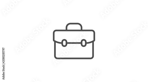Simple line art briefcase icon in minimalist style on white background, symbolizing business, work, or professionalism in a sleek and modern design context
