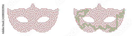 Konstfotografi Vector maze puzzle in the shape of a carnival mask with travel theme and solutio