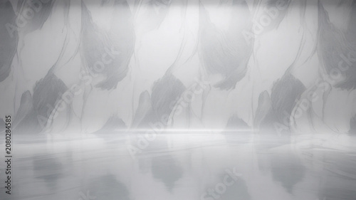 Abstract grey studio room with soft lighting and reflections