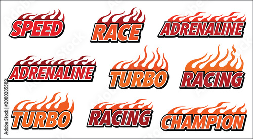 Fotografía Flaming text graphics with blazing fire lettering for racing, automotive brandin