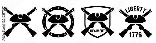 Картината върху платно 1776 Colonial Regiment Badge Vector Set 13 - Crossed Musket Liberty Stamp Pack -