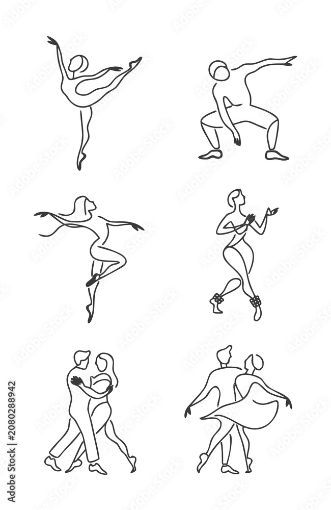 Obraz premium Ballet and Couple Dance Gray Line Icon Set