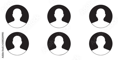 Foto Six identical circular silhouette user profile icons for placeholders on transparent background
