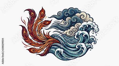 Canvas-taulu Intricate blue and red dragon illustration artwork.