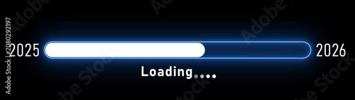 Futuristic loading bar progress animation 2025 to 2026 seamless transition blue gradient