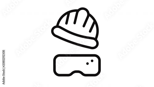 Hard Hat and Safety Goggles Line Art Icon Looping Animation for Construction Web Design