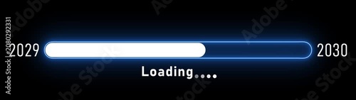 Futuristic loading bar progress animation 2029 to 2030 seamless transition technology concept