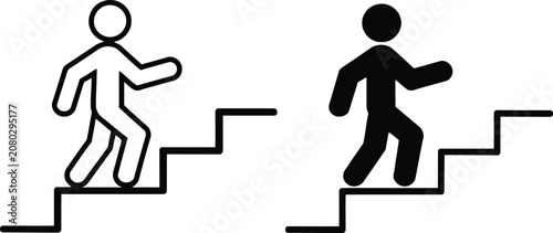 Bild auf Leinwand Person climbing up staircase steps symbol vector illustration.