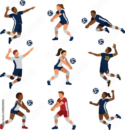 Set of Volleyball Player Movement Vector Collection