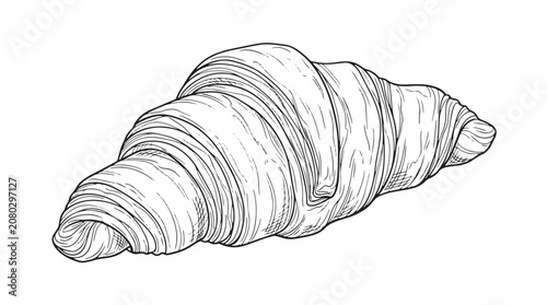 Quadro su tela Vintage hand drawn croissant vector illustration, detailed black and white baker