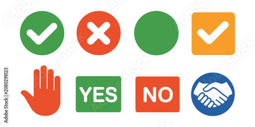 Photos Flat vector icons confirmation buttons, checkmark accept cancel cross yes no agr