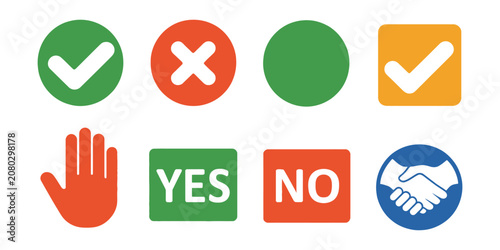 Tableau sur toile Flat vector icons confirmation buttons, checkmark accept cancel cross yes no agr