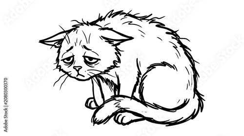 Vászonkép Sad, Scared Cat Illustration - Frightened Feline Drawing