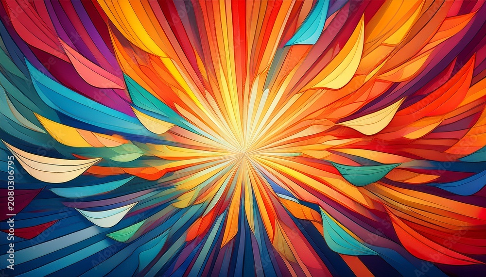 Obraz premium Sunburst Abstract Background With Vibrant Colors And A Dynamic Pattern Perfect For Creating Eye Catching Designs For Posters Presentations And More