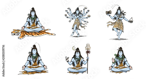 Lord shiva character set in meditation and dance poses