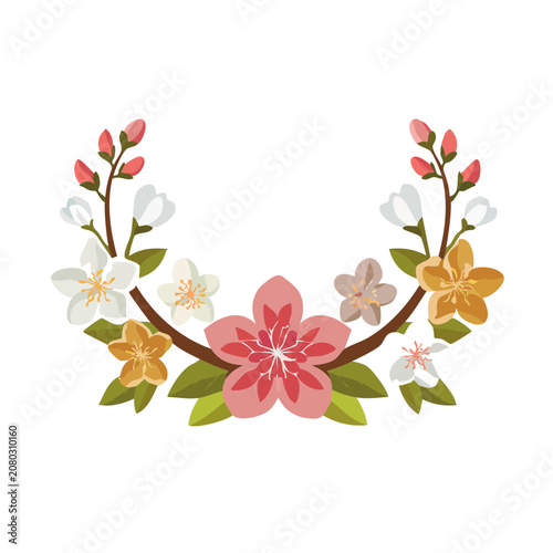 Colorful flat illustration of a flower wreath