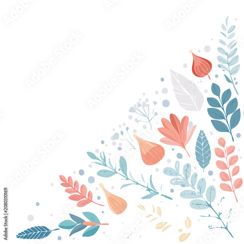 Colorful flat floral corner border vector illustration