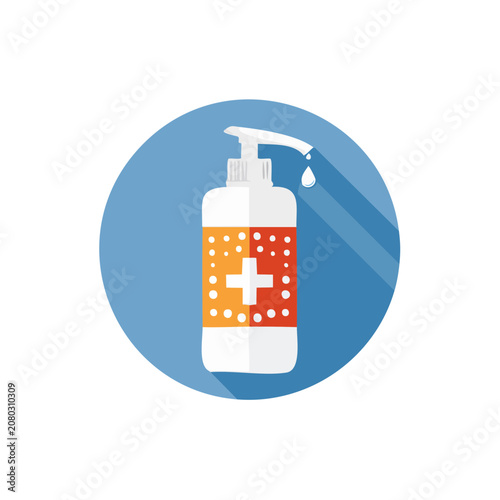 Flat icon of hand sanitizer bottle with pump