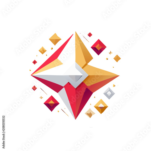 Abstract geometric star with scattered polygons