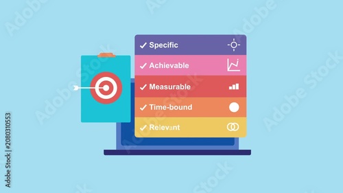 Business goal settings, Smart goals, specific, measurable, achievable, relevant, time bound goal 2d Animation with Alpha Matte