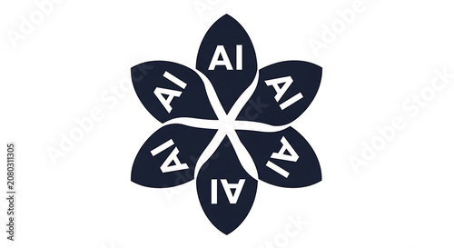 Black and white of a stylized flower with geometric petals and center